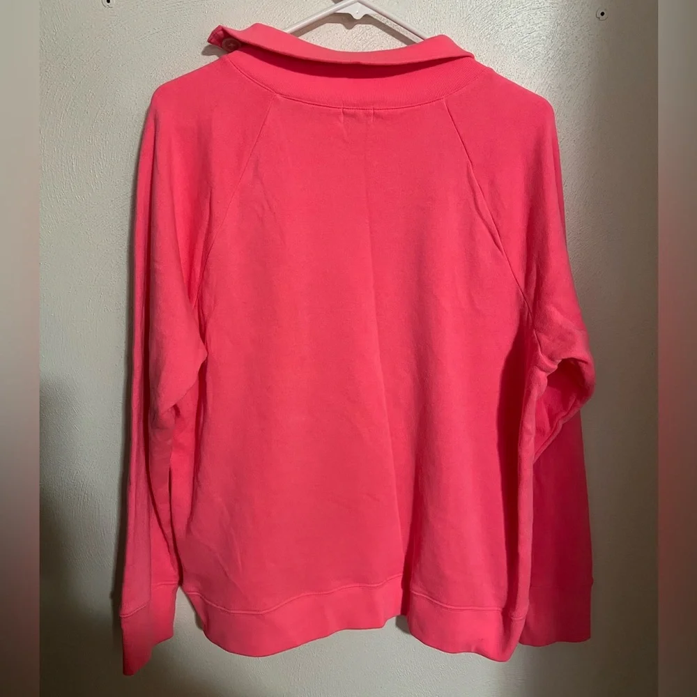J. CREW Classic Wide Button Mock Neck Fleece Sweatshirt Neon Pink Women's Size L